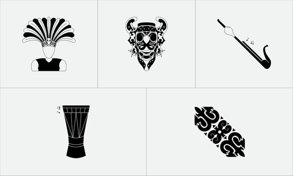 Image of a Dayak icons collection. Perfect for use in cultural, historical, and educational projects, this illustration highlights the rich heritage of the Dayak people. Icon image collection vector
