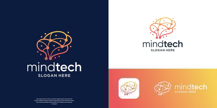 brain tech logo design with creative connect line dot symbol. vector
