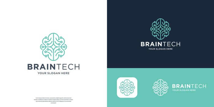 geometric line brain tech logo design template. vector
