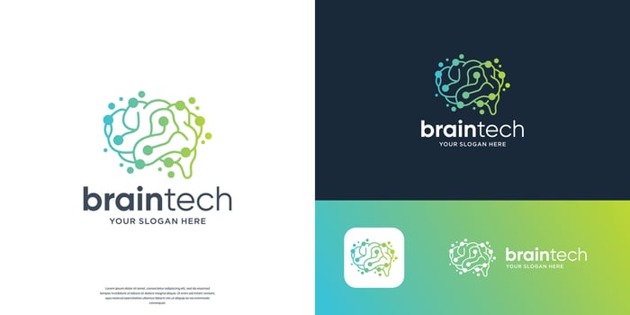 minimalist Brain circuit logo design, dot tech concept logos for company of technology. vector