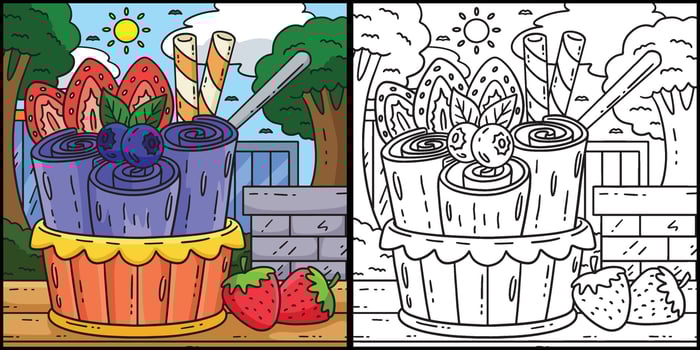 Ice Cream Roll Coloring Page Colored Illustration vector