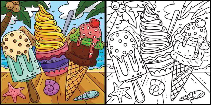 Ice Cream Double Scoop, and Popsicle Illustration vector