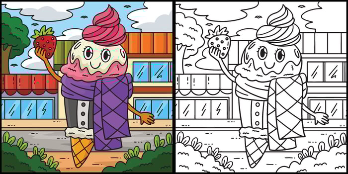 Ice Cream With Scarf Coloring Page Illustration vector
