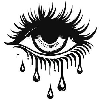 crying eye with long lashes, tears dripping down face vector