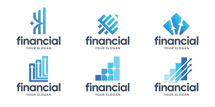 collection of financial logos, arrow designs for companies, consulting, financial with blue color branding. vector