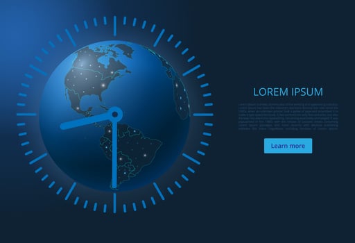 Blue globe with clock design vector