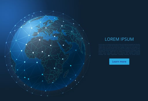 Map of Europe and Africa world. A image of a global map in the form of world cities or a population density consisting of points, shapes, and space. The concept of the world wide web. Edited vector