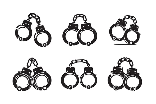 Set of handcuffs crime silhouette illustration vector