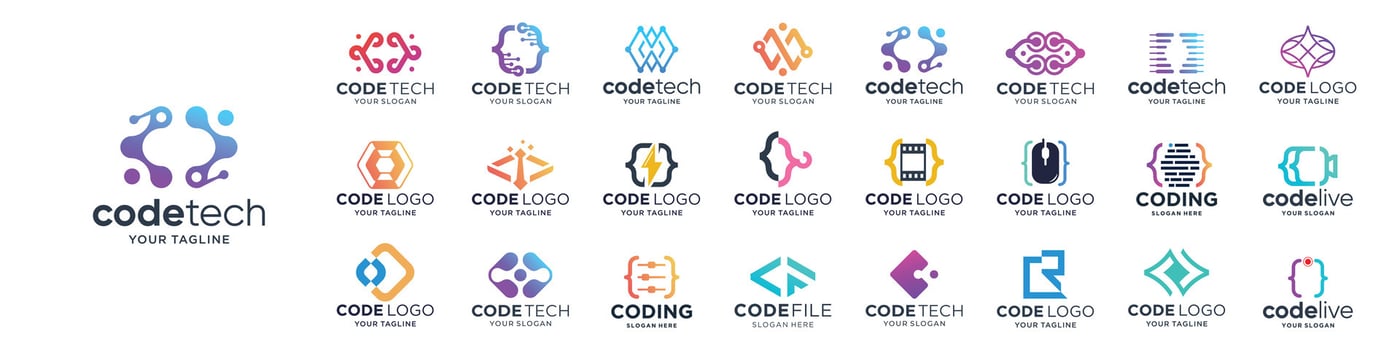 Set of Code logos designs template, Modern coding logo icon perfect for business of technology and branding. vector