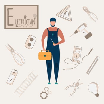 Colorful alphabet. Book of professions. Profession Electrician. vector