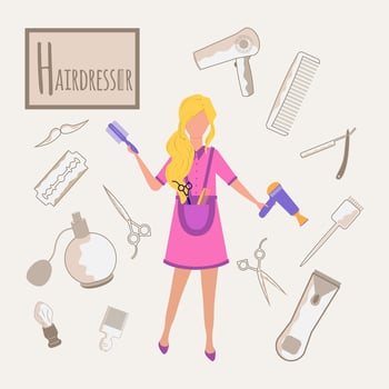 Colorful alphabet. Book of professions. Profession Hairdresser. Letter H vector