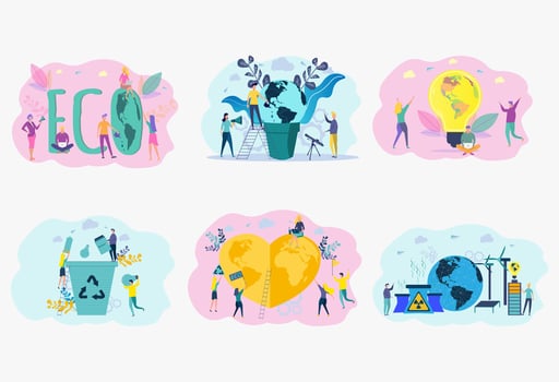 Save the planet from pollution, save the planet, small plant process, green energy, Earth Day concept. Colorful Illustration vector