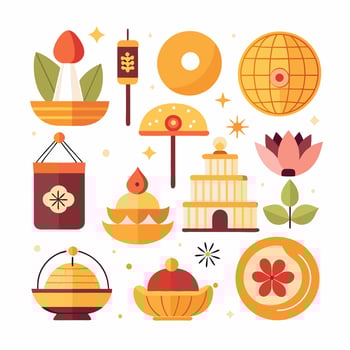 A depiction of religious icons in a flat design against a white backdrop vector