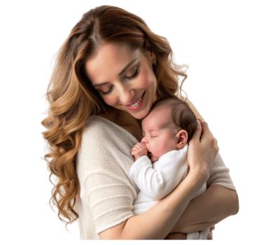 Loving mother holding sleeping newborn baby in tender embrace png