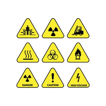 Radioactive, electricity, industrial, and chemical danger sign. vector