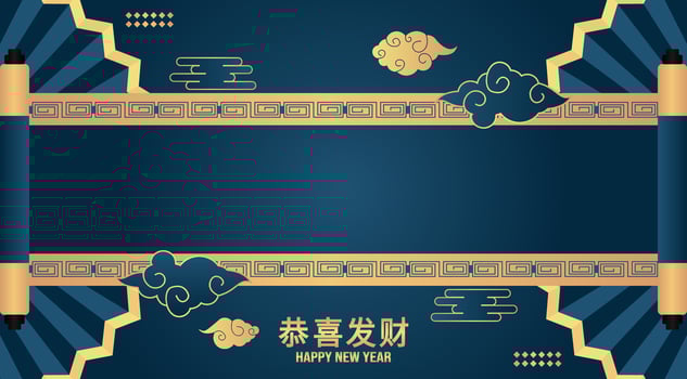 chinese new year greeting card with gold and blue background vector