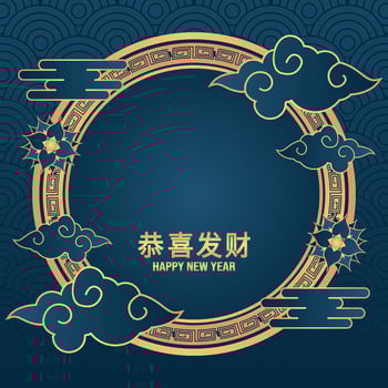chinese new year greeting with a round frame and clouds vector