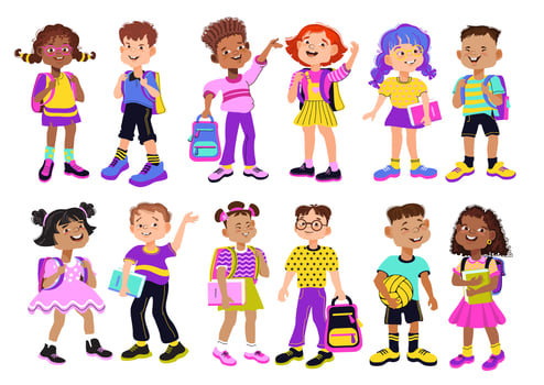 Set of schoolchildren. Back to school kids. flat illustration. vector