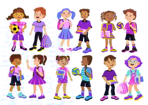Set of schoolchildren. Back to school. Cartoon kids flat illustration. vector