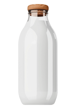 a glass bottle with milk on a transparent background with brown cap png