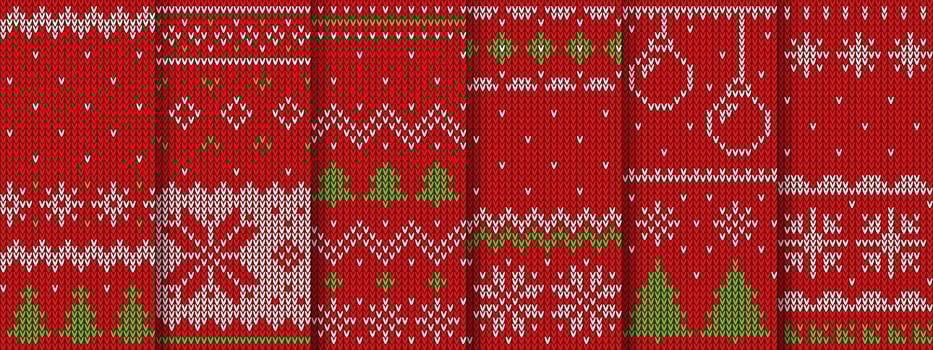 Red Christmas knit patterns, Xmas sweater texture vector