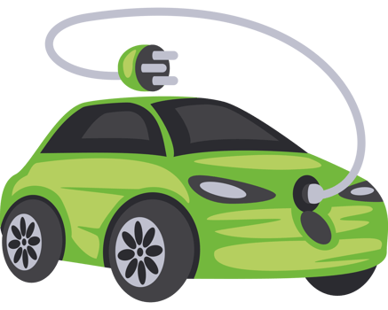 electric car and plug cable png