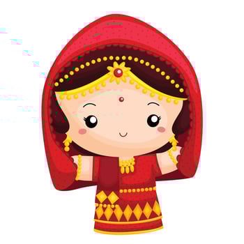 Cute India Couple Kids Celebration Costume Bollywood Fashion Cartoon Illustration Clipart Sticker vector