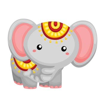 Cute India Animal Elephant Symbol Traditional Cartoon Illustration Clipart Sticker vector