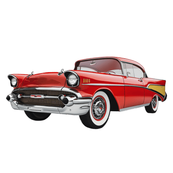 Classic 1957 red car parked on city street png
