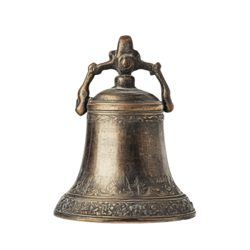 Vintage bronze bell with detailed engravings displayed against a plain background png