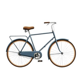Classic blue bicycle with brown accents against a white background png