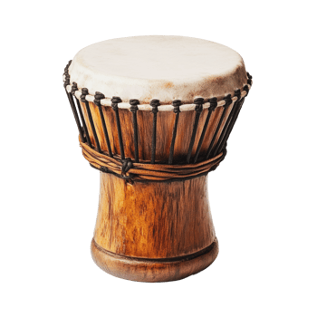 Traditional hand drum made of wood and animal skin, showcasing intricate craftsmanship and natural materials png