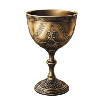 Ornate bronze chalice displayed on a simple surface with intricate designs and a sturdy base, showcasing craftsmanship and artistry png