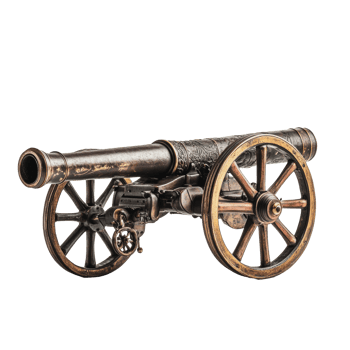 Antique cannon displayed on a white background highlighting its intricate design and craftsmanship png
