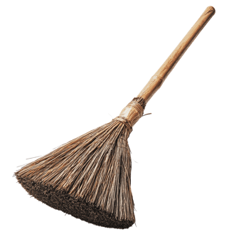 Traditional broom with straw bristles on a wooden handle for sweeping indoors or outdoors png