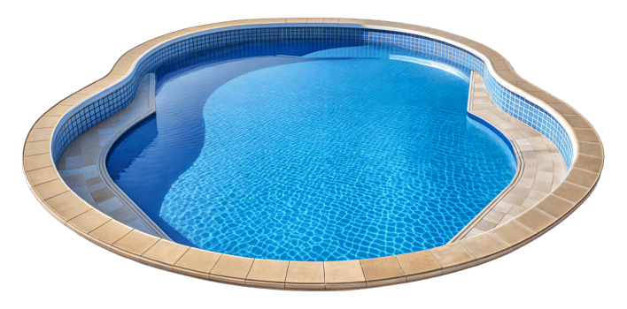 Outdoor kidney-shaped pool with clear blue water, cut out png