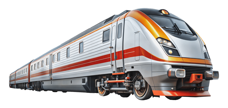 Modern high-speed train on a railway track, cut out png