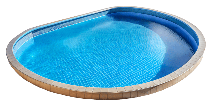 Oval swimming pool with clear water in sunlight, cut out png