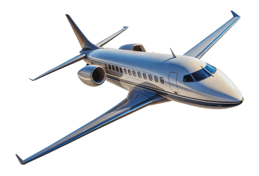 Private jet flying over clear blue sky, cut out png