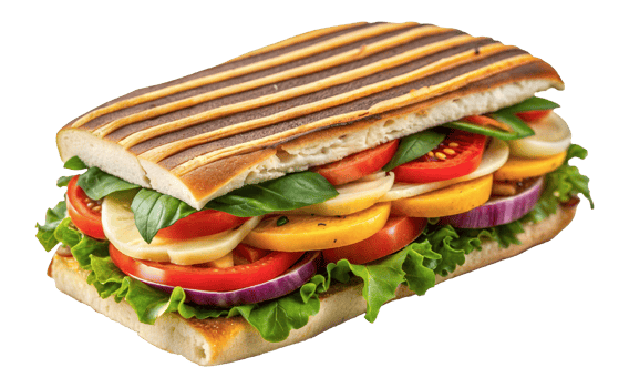 Fresh vegetable sandwich on grilled bread, cut out png