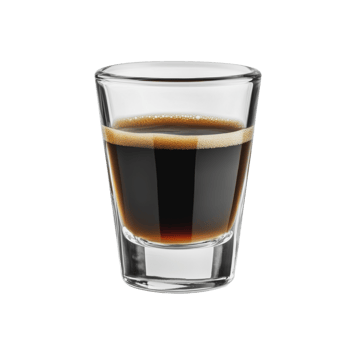 Dark espresso shot in a glass on a table png