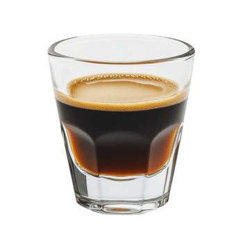 A glass of freshly brewed espresso with crema png