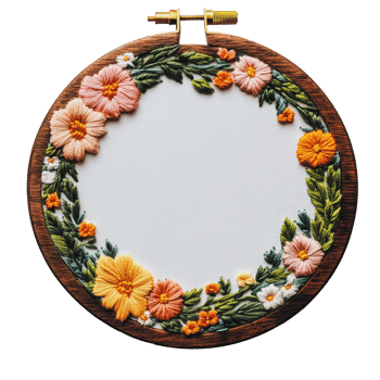 Floral embroidery in hoop with vibrant colors png