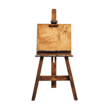 Blank canvas on a wooden easel in a studio png
