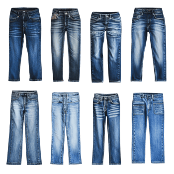 Collection of casual denim jeans in various styles png