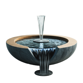 Modern outdoor fountain with bamboo accents png