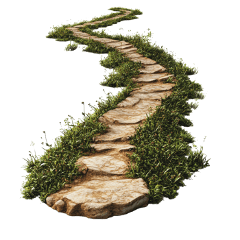 Winding stone path through lush greenery png