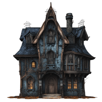 Spooky old mansion on a misty autumn evening png