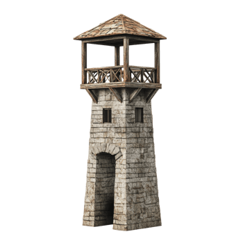 Stone watchtower with wooden observation deck png