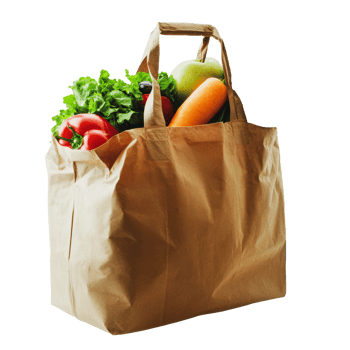 Brown paper bag filled with fresh vegetables png